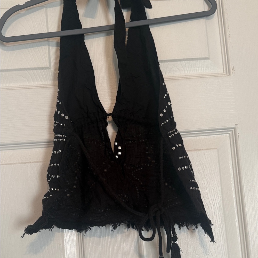 Black Urban Outfitters Halter Top with Silver Studs - Picture 2 of 4